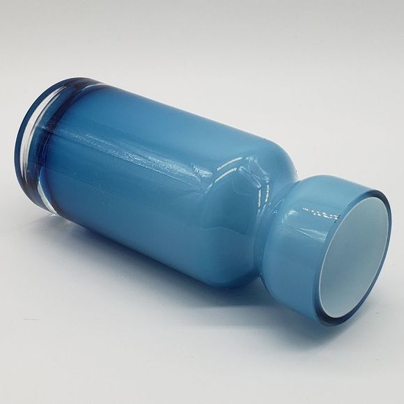 MCM Retro Blue Opal White Cased Scandinavian Art Glass Bud Vase - Picture 8 of 11